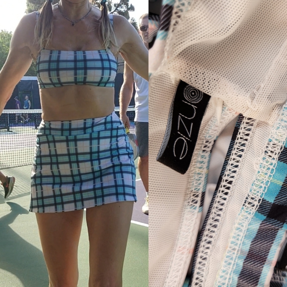 Revolve onezie blue plaid tennis pickleball set xs trade for alo - Picture 2 of 3